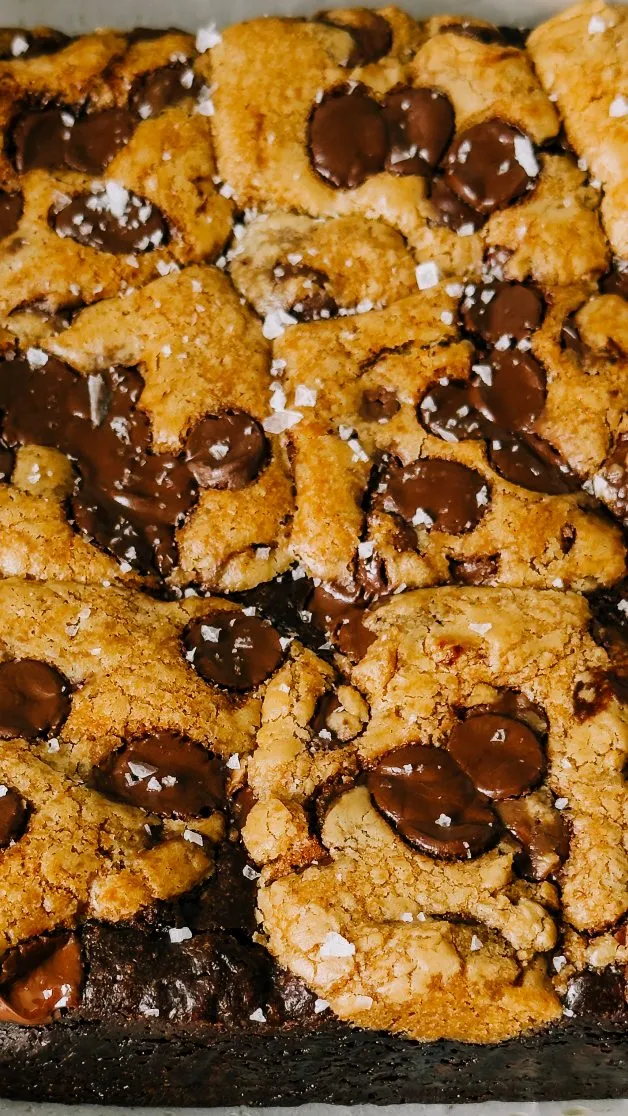 Delicious chocolate chip cookie bar topped with sea salt.